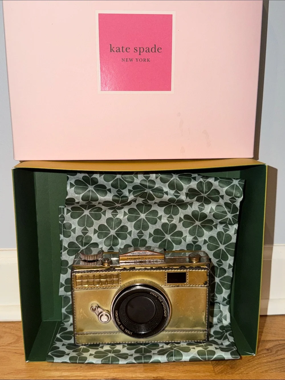 kate spade metallic gold camera-shaped crossbody bag